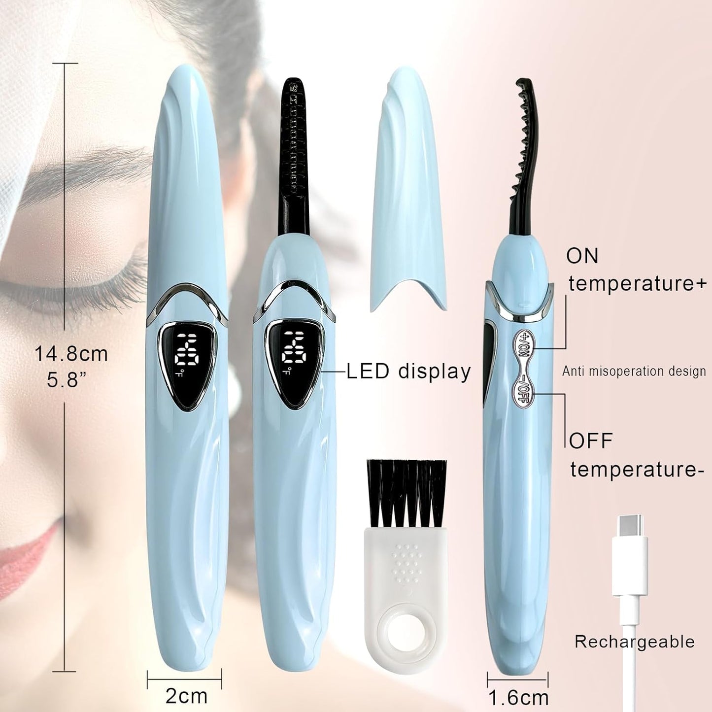 S600 Heated Eyelash Curler - Lash Curler Heated with Accurate Temperature Control, Intelligent Auto Power Off for Natural Makeup & Long-Lasting Curls | Heated Lash Curler (Blue+Silver)-FemmiqueWomen