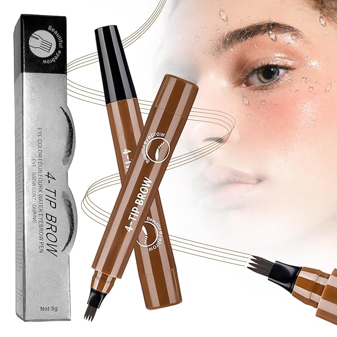 2025 New Magic Eyebrow Pencil, 3D Waterproof 4 Tipped Precise Brow Pen Microblading Eyebrow Pencil Contouring Pen Fine Stroke Microblading Creates Natural (Dark Brown)-FemmiqueWomen