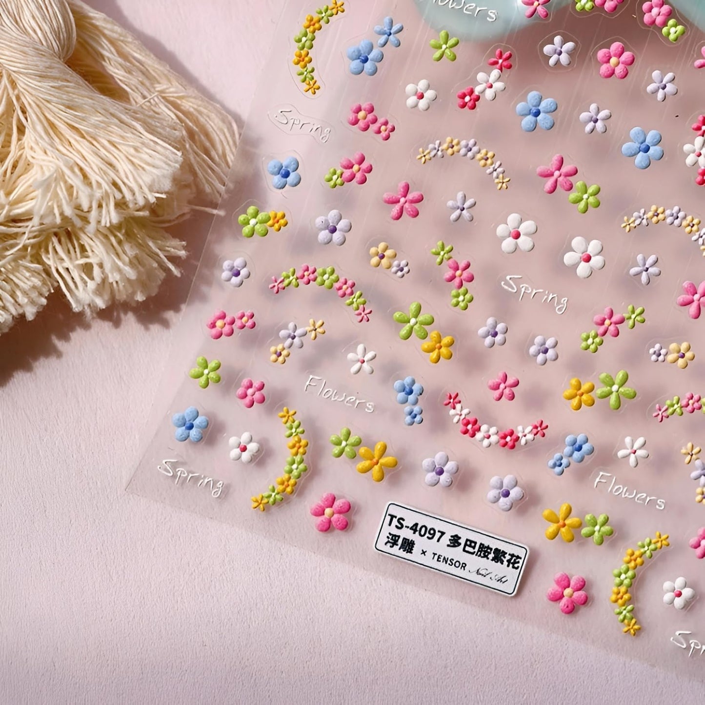 3 Sheets Flower Nail Art Stickers 5D Embossed Colorful Summer Spring Nail Stickers for Nail Art Cute Daisy Nail Decals Self Adhesive Flower Nails Supplies Spring Nail Design for Women Girls-FemmiqueWomen