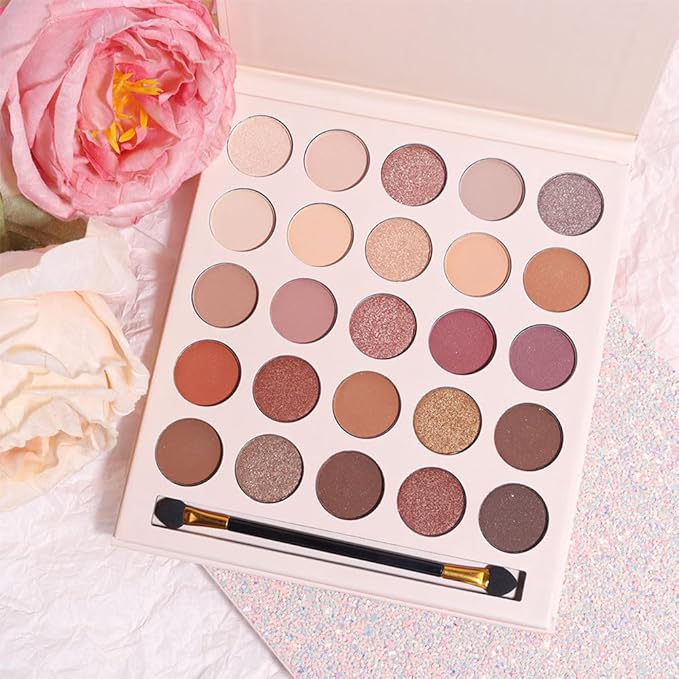 25 Colors Nude Champagne Gold Glitter Matte Shimmer Eyeshadow Palette for Eye Makeup,High Pigmented Brown Eye Shadow Primers Powder Palet de sombras de ojos-FemmiqueWomen