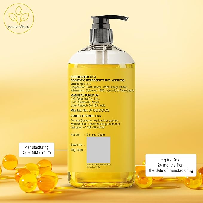 Majestic Pure Vitamin E Oil - 100% Pure & Natural, 20,000 IU | Premium Grade, Cold-Pressed and Tocopherol to Repair Dry, Damaged Skin| Moisturizing Skin, Hair and Scalp 8 Fl Oz-FemmiqueWomen