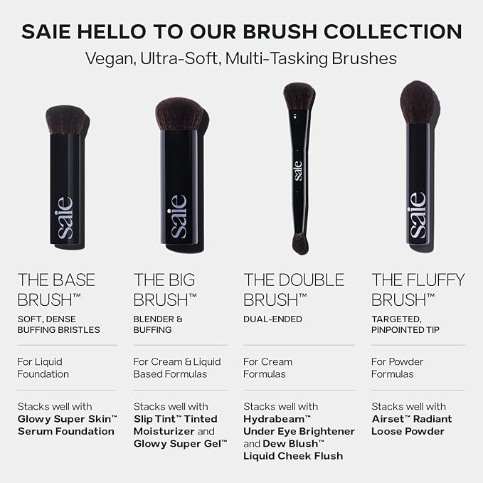 Saie The Fluffy Brush - Soft, Multi-Use Pressed + Loose Powder Brush - Fluffy Makeup Brush with Tapered Tip for Precise Application - Vegan, Cruelty-Free (1 Count)-FemmiqueWomen