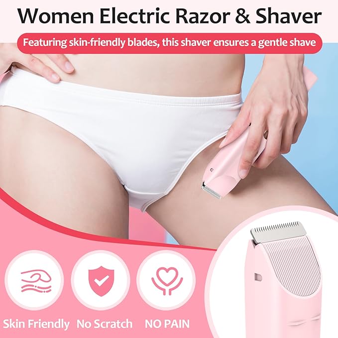 2025 Upgraded Bikini Trimmer for Women - 2 in 1 Dermave Bikini Shaver with LED Display, Dual Head Cordless Electric Shaver, IPX7 Waterproof Wet/Dry Body Hair Trimmer for Face, Body & Intimate Areas-FemmiqueWomen
