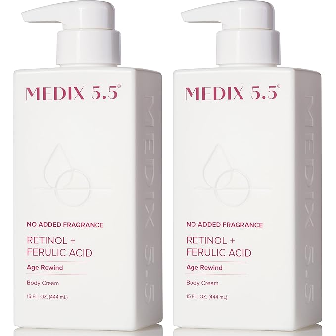 MEDIX Fragrance Free Retinol Body Lotion Crepey Skin Care Treatment | Anti Aging Body Lotion & Face Moisturizer | Firming Retinol Cream For Face Targets Loose Crepe Skin, Wrinkles, & Fine Lines, 2PC-FemmiqueWomen