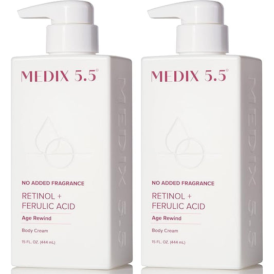MEDIX Fragrance Free Retinol Body Lotion Crepey Skin Care Treatment | Anti Aging Body Lotion & Face Moisturizer | Firming Retinol Cream For Face Targets Loose Crepe Skin, Wrinkles, & Fine Lines, 2PC-FemmiqueWomen