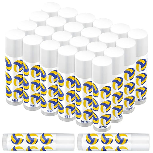 24 Pcs Volleyball Lip Balm Volleyball Team Gifts Volleyball Party Favors Volleyball Lip Balm Gift for Volleyball Team Volleyball Party Guest Supplies (Blue,white,yellow)-FemmiqueWomen