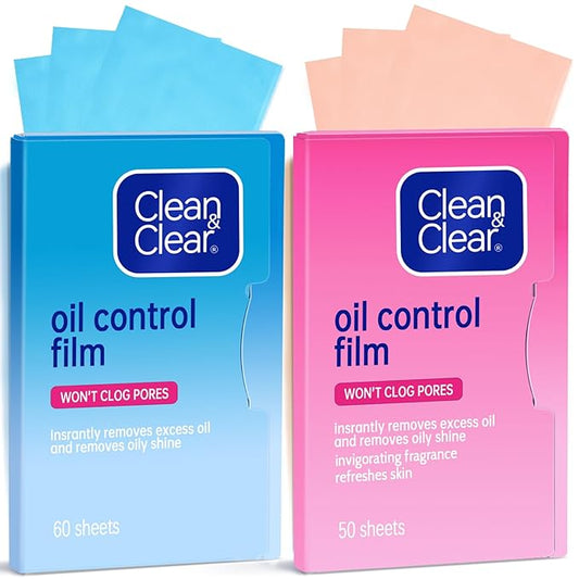 Oil Absorbing Tissues Oil Control Film, Oil Blotting Paper Same Series with Clean & Clear Oil Absorbing Facial Sheets for Oily Skin, 60 sheets Blue + 50 sheets Pink-FemmiqueWomen