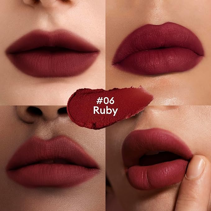 ITY Velvet Matte Finish Lip Stain-Mousse Textured Lip Clay, Conceals Lip Lines, Rich Pigment Lip Tint Lipsticks,2 Pack, 0.14 oz (4g) in Petal, Ruby-FemmiqueWomen