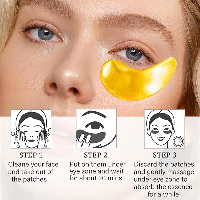 25 Paris Under Eye Patches Eye Mask for Puffy Eyes, Reducing Dark Circles, Anti-Aging & Refreshing, Collagen Eye Mask Eye Pads for Skin Care, 24K Gold-FemmiqueWomen