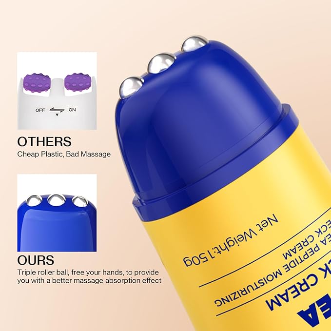 Z:SEA Neck Firming Cream with Roller - Anti-Aging Treatment, Hydrating & Tightening with Collagen, Vitamin C, Hyaluronic Acid, Reduces Wrinkles, Lifts & Firms Skin for Youthful Look, 5.29 fl oz-FemmiqueWomen