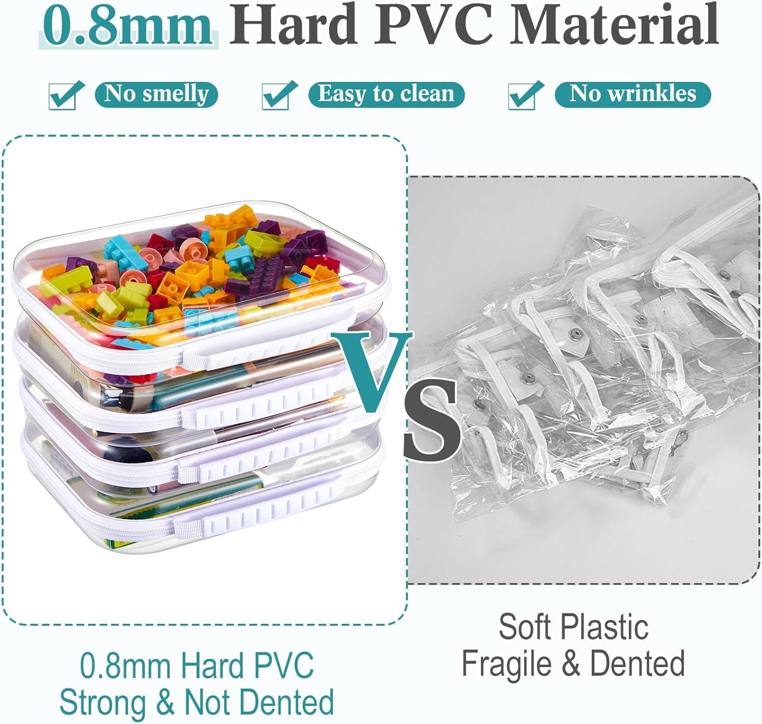 Sanwuta 4 Pcs Clear Hard Zipper Case with Handle Office Storage Cases Hard Plastic Pouches Transparent Bins for Crafts, Pencils, Snacks, Cosmetics, Puzzles(9.8 x 7.9 x 2 Inches,White)-FemmiqueWomen