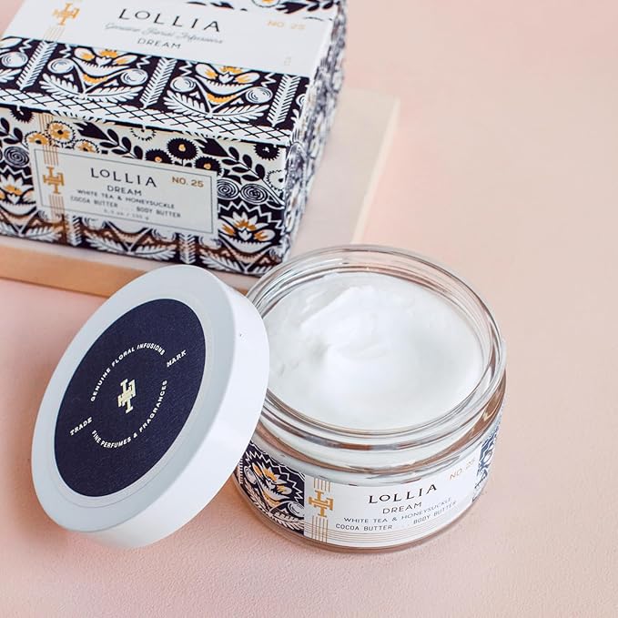 LOLLIA Dream Body Butter, 5.5 oz. - White Tea & Honeysuckle Fragrance - Shea Butter & Cocoa Butter, Body Lotion for Women, Hydrating & Smooth Body Moisturizer-FemmiqueWomen