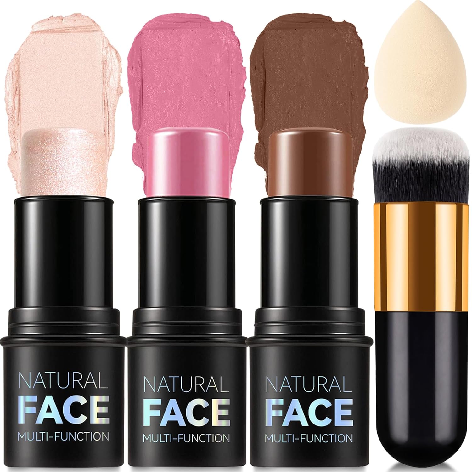 3 Colors Cream Contour Stick, Shades with Highlighter Stick,Blush Stick and Bronzer Contour Stick for Sculpt the Cheeks,Long Lasting,Waterproof,Matte & Dewy Finish for Women (LIGHT MEDIUM(2+5+6))-FemmiqueWomen