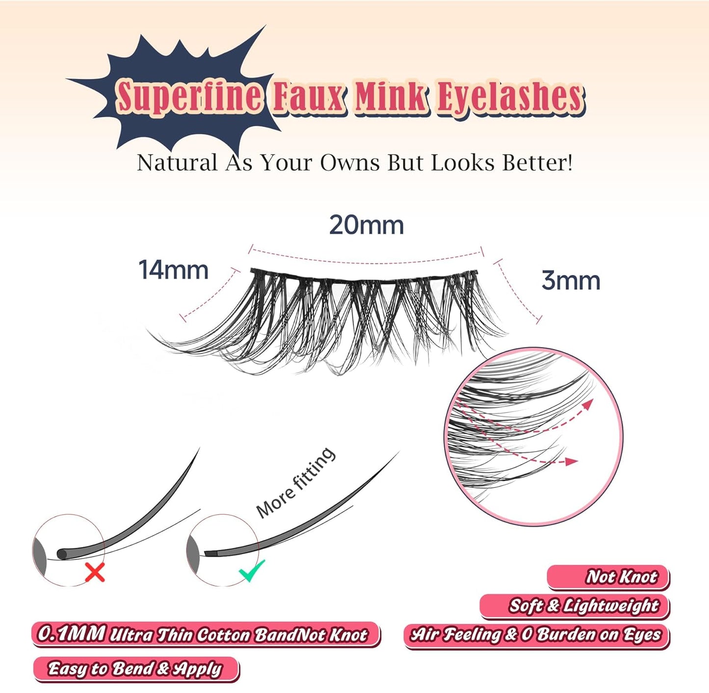 Half Lashes Cat Eye False Eyelashes Natural Look 14MM Natural Corner Lashes Wispy Half Eyelashes 3/4 Lash with Thin Cotton Band C Curl Soft Eyelash Siligli 7 Pair-FemmiqueWomen
