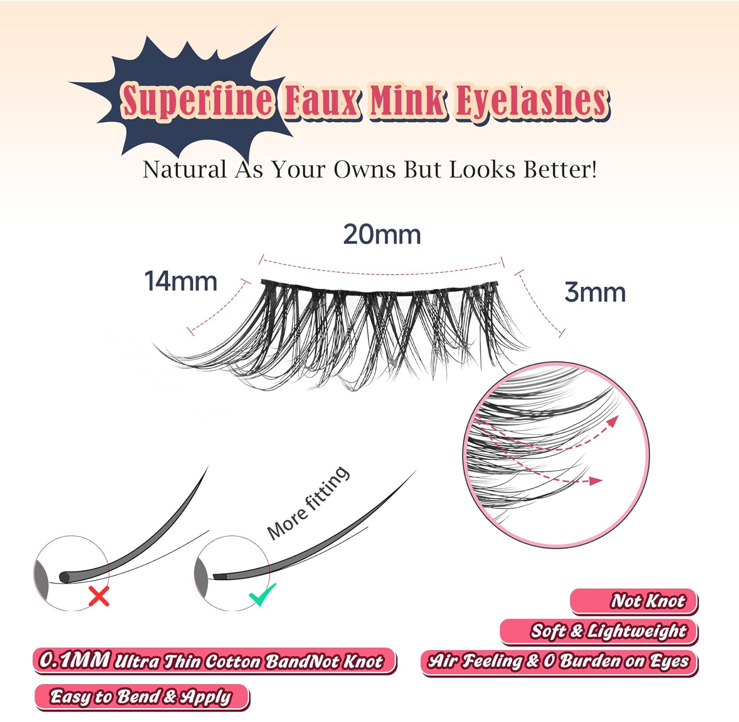 Half Lashes Cat Eye False Eyelashes Natural Look 14MM Natural Corner Lashes Wispy Half Eyelashes 3/4 Lash with Thin Cotton Band C Curl Soft Eyelash Siligli 7 Pair-FemmiqueWomen