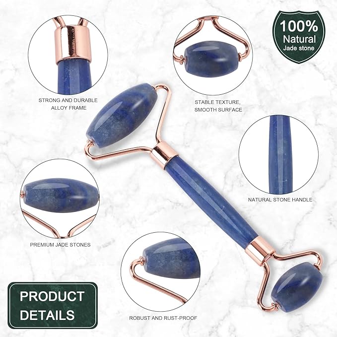 Jade Roller for Face, Facial Roller Massager Skin Care Tool, Gua Sha Facial Tools for Face, Neck, Eyes, Reduce Puffiness of The Skin(Blue)-FemmiqueWomen