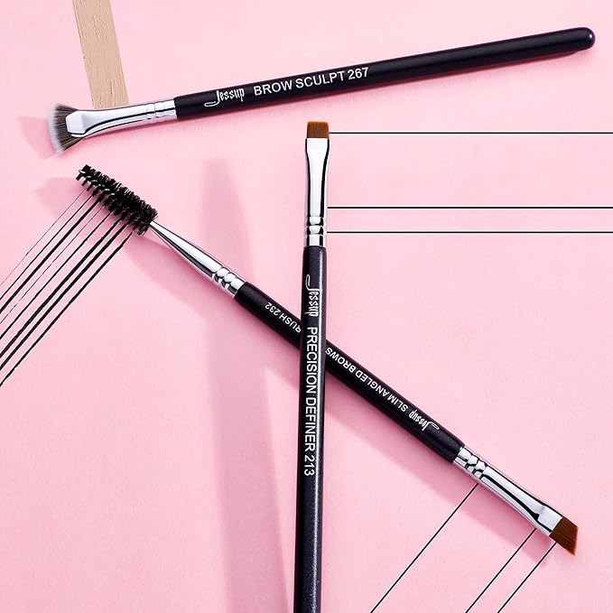 Jessup Eyebrow Makeup Brush Set Professional, Precision Define Sculpt, Flat Angled Spoolie Brushes, Cruelty-Free Synthetic Bristles 3PCS, T326-FemmiqueWomen