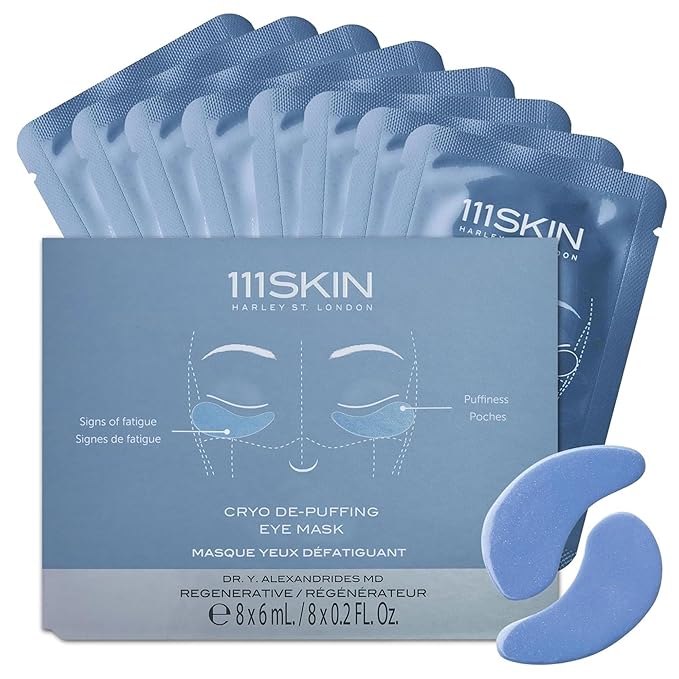 111SKIN Cryo De-Puffing Eye Mask, Hydrating Under Eye Patches for Puffy Eyes & Dark Circles with Seaweed Extract, Vit E & Peptide Complex, Nourishing Formula for Fine Lines & Puffiness, 8 Pairs, Blue-FemmiqueWomen