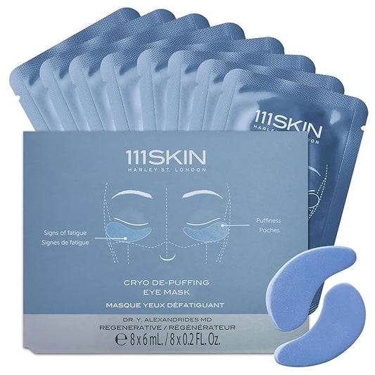111SKIN Cryo De-Puffing Eye Mask, Hydrating Under Eye Patches for Puffy Eyes & Dark Circles with Seaweed Extract, Vit E & Peptide Complex, Nourishing Formula for Fine Lines & Puffiness, 8 Pairs, Blue-FemmiqueWomen