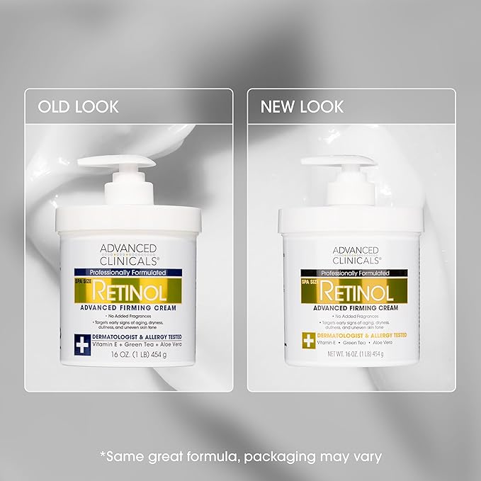 Advanced Clinicals Retinol Cream Face Moisturizer | Crepey Skin Care Treatment | Fragrance Free Body Lotion Targets Look Of Crepe Skin, Wrinkles, & Sagging Skin, 16 Oz (2-Pack)-FemmiqueWomen