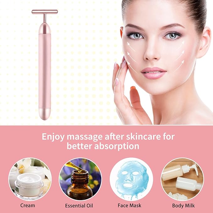 2 Pack T Shape Face Massager Beauty Bar Golden & Pink Facial Massager, Portable Electric Vibration Face Neck Body Massager for Firming Lifting Anti Aging Skin Tightening Wrinkle Reducing-FemmiqueWomen