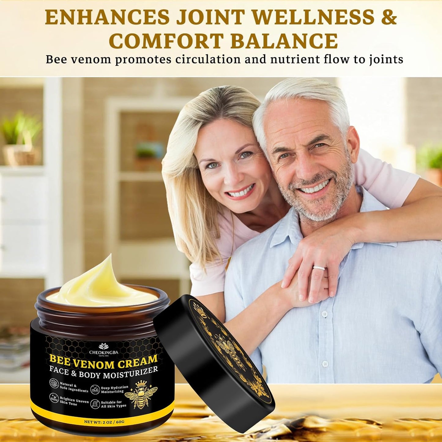 2PCS Bee Venom Comprehensive Cream: Wrinkle Care Face Lift & Firming, Effective In Reducing Skin Blemishes, Natural Care and Non-Irritating, Bee Venom Joint Cream for All Body Parts, 60g * 2PCS-FemmiqueWomen