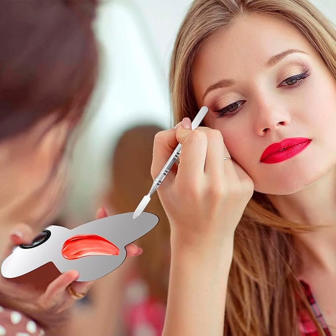 2 Pcs Stainless Makeup Mixing Palette,Tool for Mixing Foundation Nail-Art,Palette with A Stick,Storage Bag,Beauty Salon Color Cream Mixing Palette,Makeup Artist,Makeup Enthusiast (Butterfly Shaped)-FemmiqueWomen