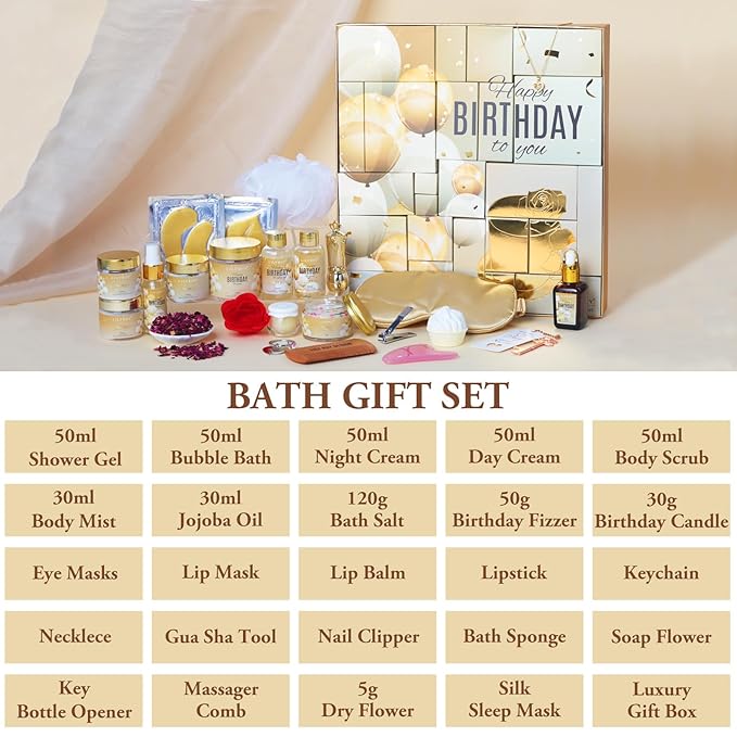 24Pcs Happy Birthday Gifts for Women Mom - Luxury Birthday Presents Spa Gift Set, Bath and Body Gift for Sister Girlfriend Wife Grandma with Necklace, Birthday Gift Set Idea for Women Female Friends-FemmiqueWomen