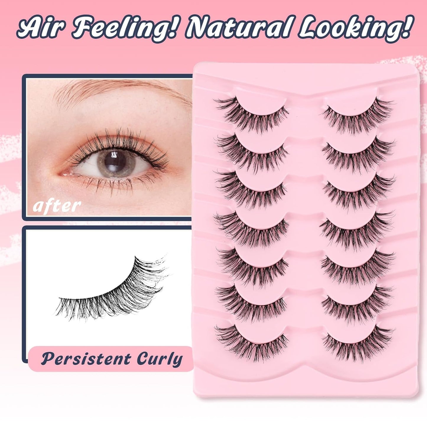 Wipsy Lashes Cat Eye False Eyelashes Natural Look 7 Pair Lash Strips Siligli-FemmiqueWomen