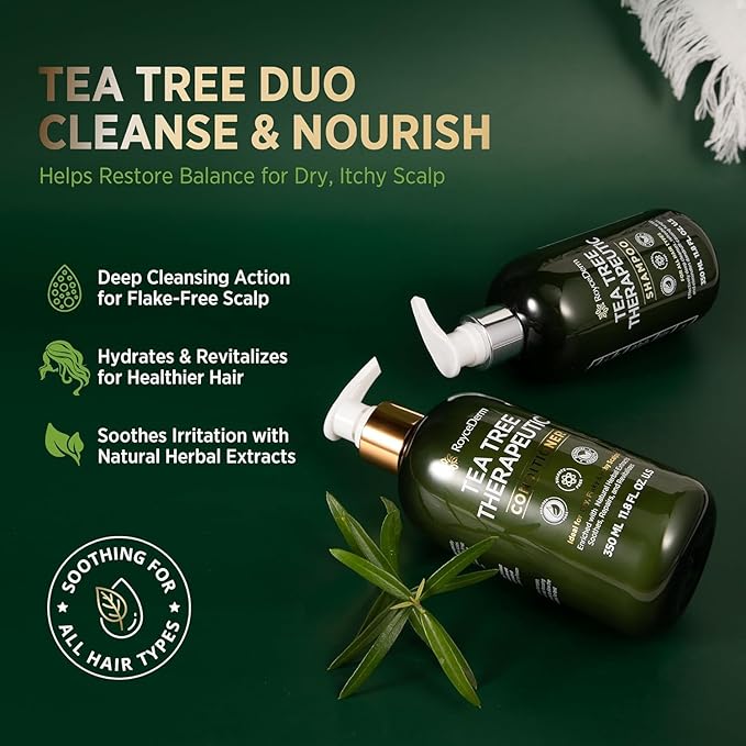 Roycederm Tea Tree Antifungal Shampoo and Conditioner: Complete Scalp Care Solution for Folliculitis, Dry, Itchy, and Flaky Scalp - Infused with Tea Tree Oil, Paraben & Sulfate Free-FemmiqueWomen