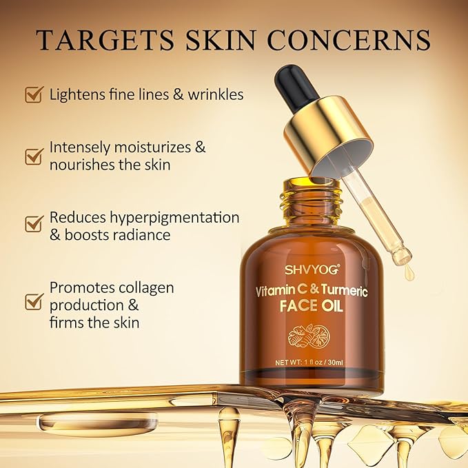 Vitamin C Turmeric Face Oil, Skin Moisturizing, Firming Vitamin C Oil, Turmeric Oil for Dry Skin, Wrinkles, and Uneven Skin Tone, Anti-Aging Care 1 Fl Oz-FemmiqueWomen