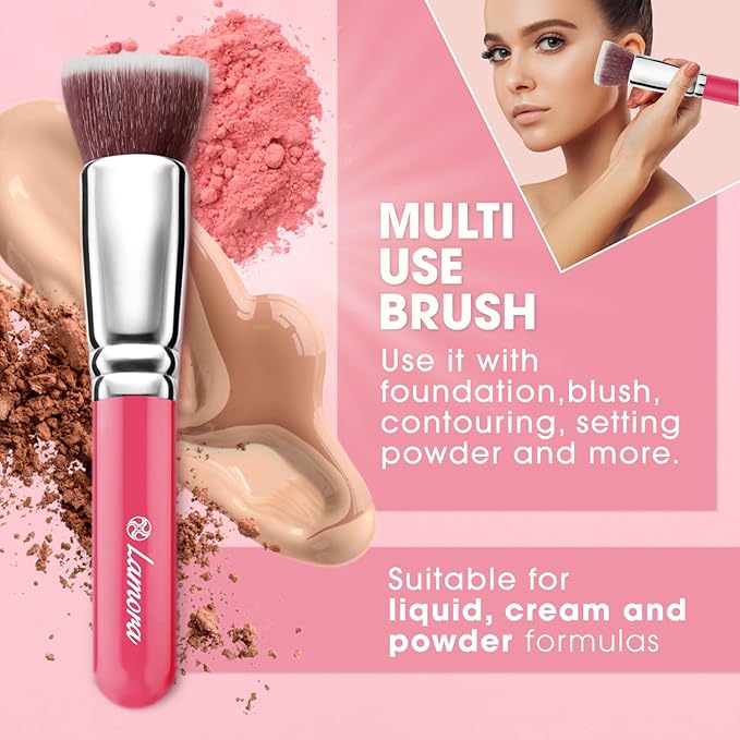 LAMORA Foundation Brush for Liquid Makeup - Kabuki Face Brush for Cream, Powder, Blush, and Concealer - Flat Top Blending, Buffing, Stippling Brush-FemmiqueWomen