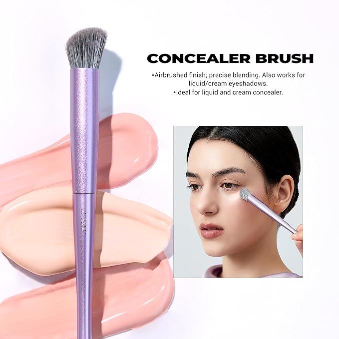 Jessup Face Makeup Brush Set 3 pcs, Ultra-Soft Dense Makeup Brushes for Foundation Contour Powder and Blush, Premium Synthetic Fiber, Luxury Purple T513-FemmiqueWomen