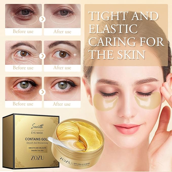 24k Gold Under Eye Patches,60PCS Collagen Eye Masks for Puffy Eyes,Dark Circles,Reduce Wrinkles,Natural Refresh Revitalizing Eye Skin Care Products-FemmiqueWomen