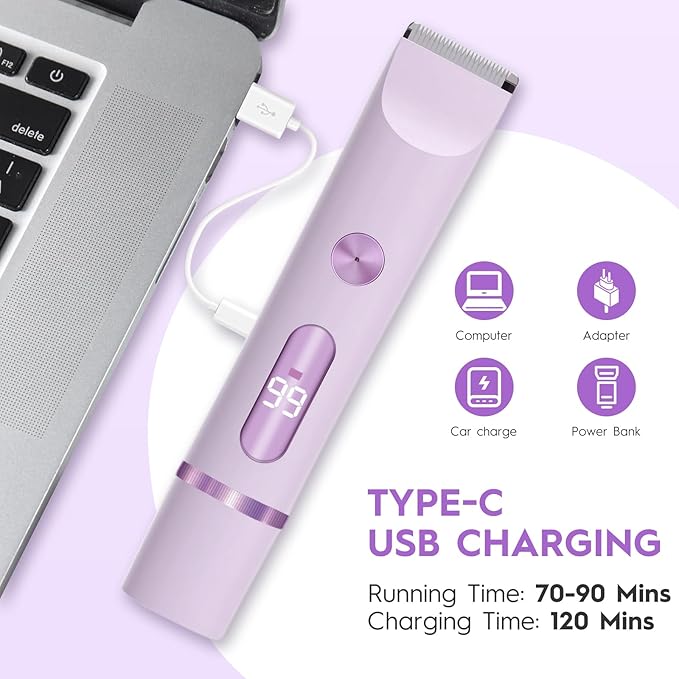 2025 Upgraded Dermave Bikini Shaver - 2 in 1 Bikini Trimmer for Women with LCD Display, Dual Head Cordless Electric Shaver, IPX7 Waterproof Wet/Dry Body Hair Trimmer for Face,Purple-FemmiqueWomen