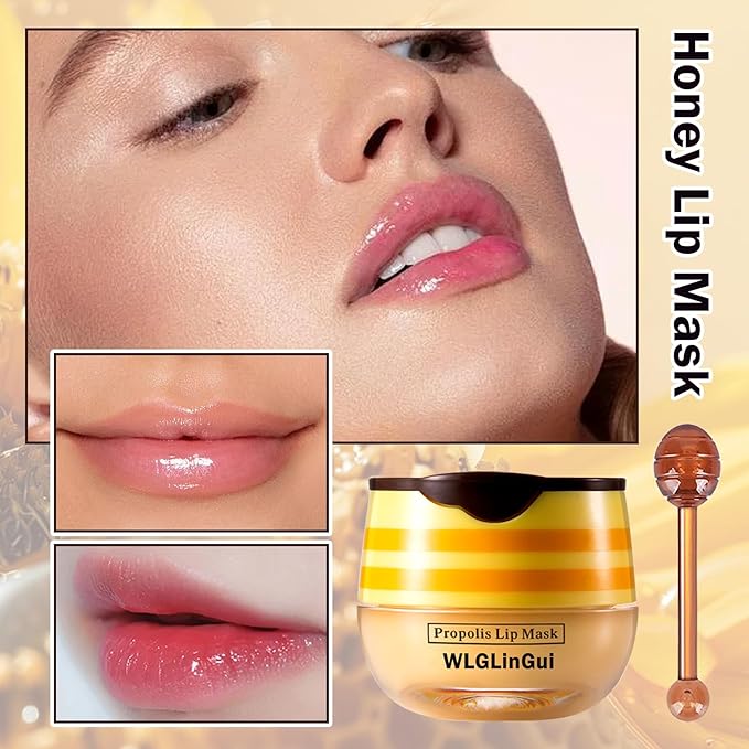 2PCS Bee Lip Balm Honey Pot,Hydrating Lip Moisturizer Cute Honey Pot Lip Balm Lip Scrubs Exfoliator with Wand,Moisturizing Exfoliating Overnight Propolis Lip Sleeping Mask for Men & Women-FemmiqueWomen