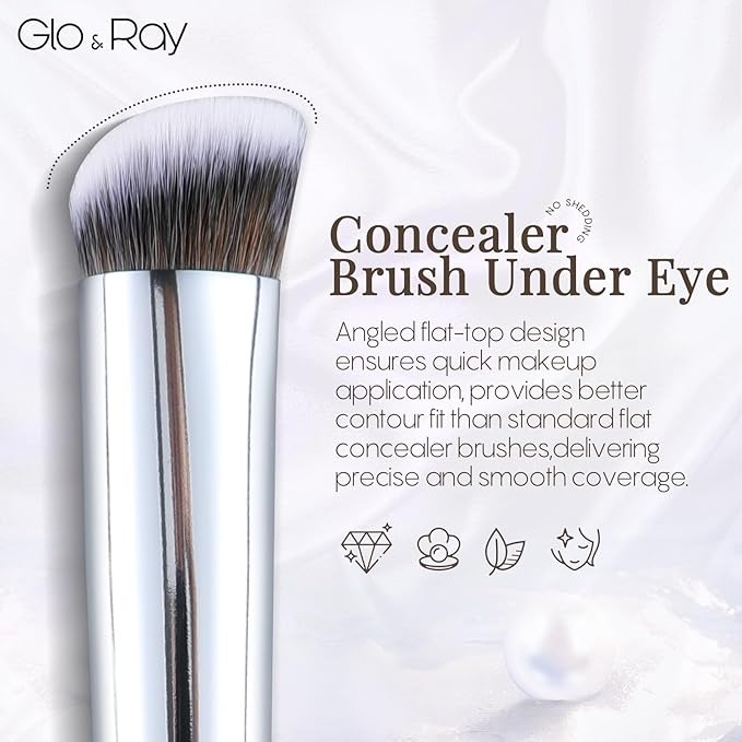 GLO&RAY Concealer Brush Under Eye - Makeup Brush Angled Flat Teardrop, Nose Contour for Powder Pro Concealing Blending for Liquid & Cream Cosmetic, Foundation Brushes Small With Dust Cover (White)-FemmiqueWomen