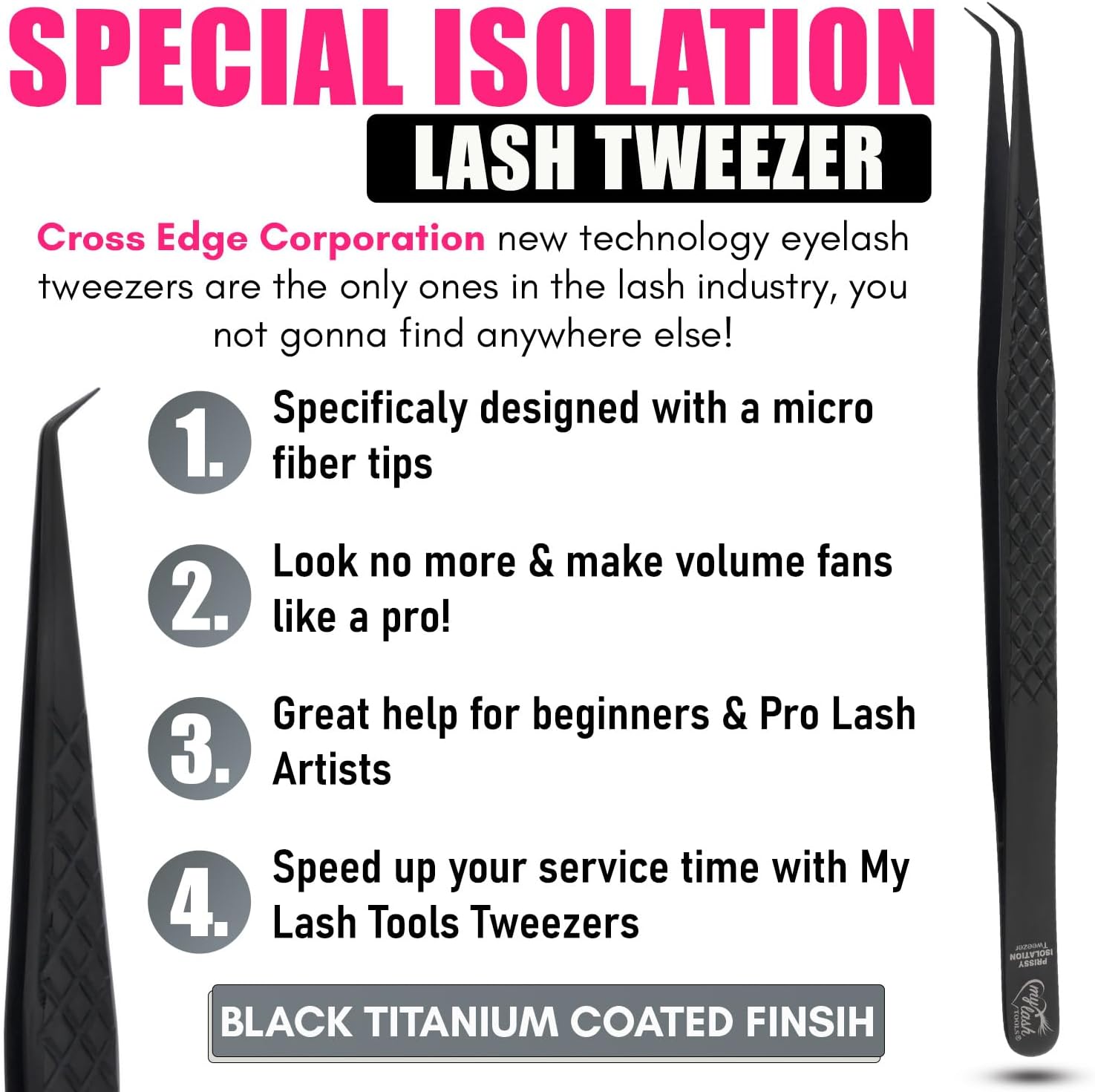 Isolation Tweezer for Eyelash Extensions – 14cm Curved Degree, Japanese Stainless Steel, Best for Individual Isolation & Classic Lashes, Eyelash Twisers (Black)-FemmiqueWomen