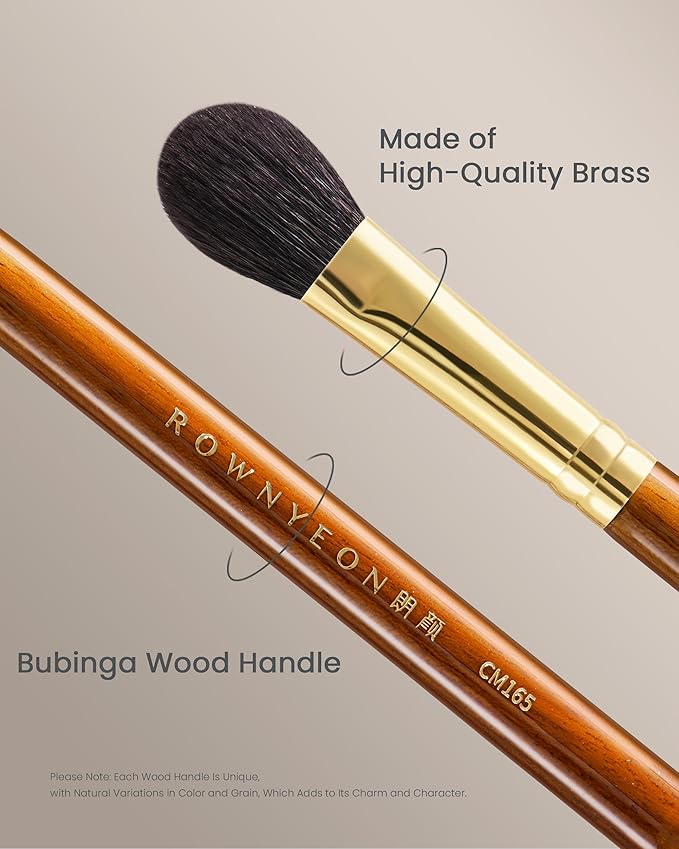 Desert Oak Series Highlighter & Setting Brush - Grade-A Fine LambsGoat Hair for Airbrushed Finish, Multi-Use for Cheeks/Nose/Under-Eyes, Ebana Handle & Brass Ferrule (CM 165)-FemmiqueWomen