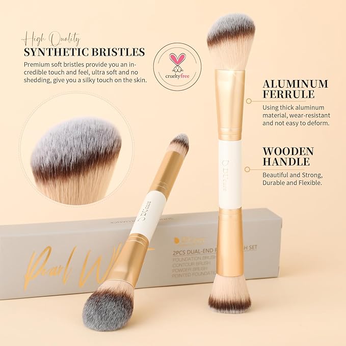 DUcare Makeup Brushes Duo End Foundation Contour Powder and Buffer Brush Bronzer Double Makeup Brush Set 2Pcs white-FemmiqueWomen