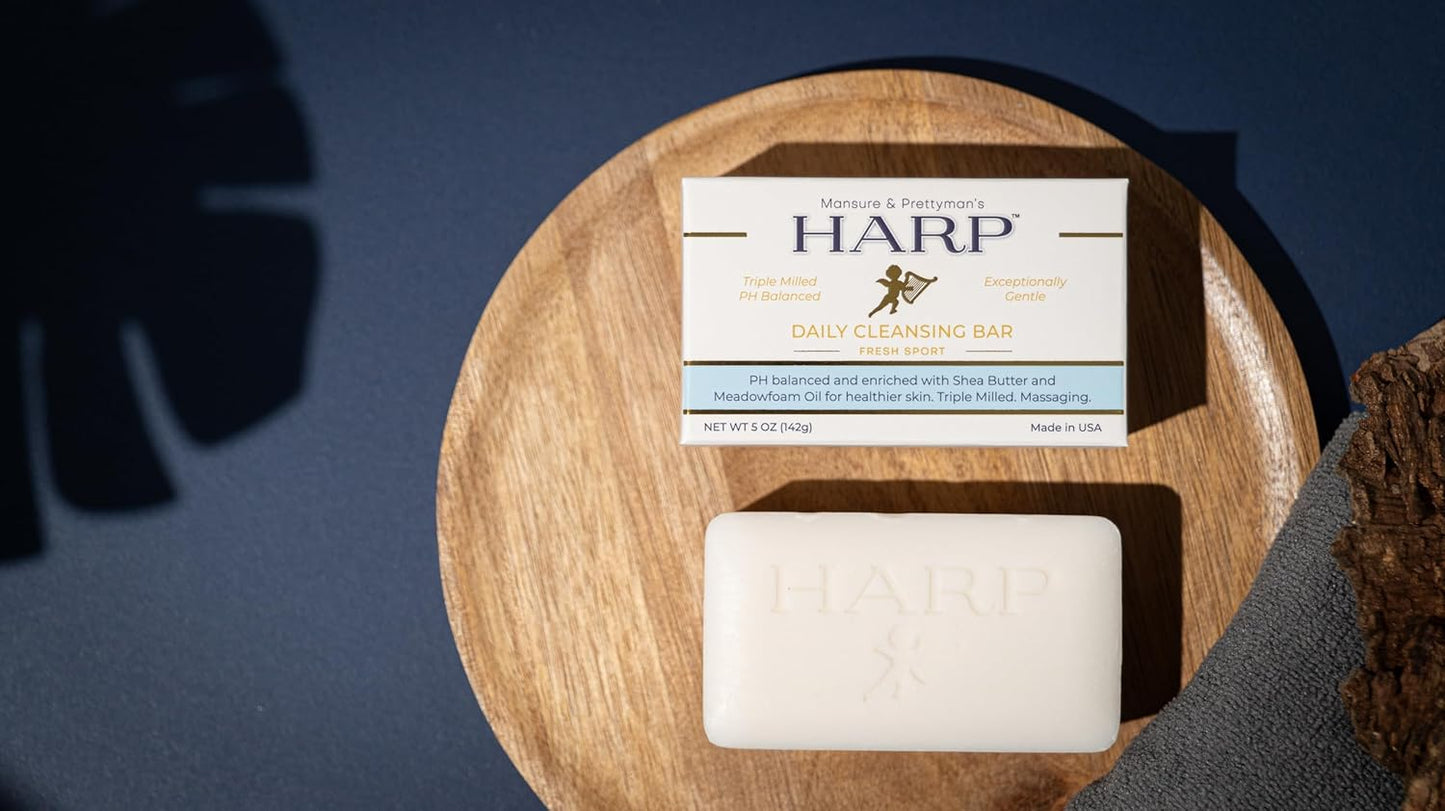 HARP pH-Balanced (5.0-6.0) Body Wash Bar. ZERO saponified oils. Protects Moisture Barrier. Gentle for Sensitive/Dry skin. + Shea Butter/Borage Oil. Non-Comedogenic. FRESH SPORT Fragrance.-FemmiqueWomen