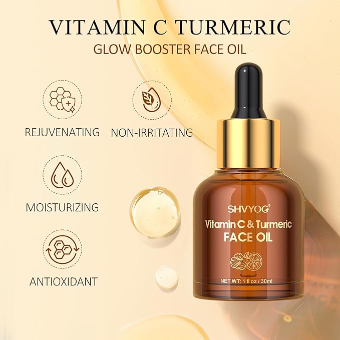 Vitamin C Turmeric Face Oil, Skin Moisturizing, Firming Vitamin C Oil, Turmeric Oil for Dry Skin, Wrinkles, and Uneven Skin Tone, Anti-Aging Care 1 Fl Oz-FemmiqueWomen