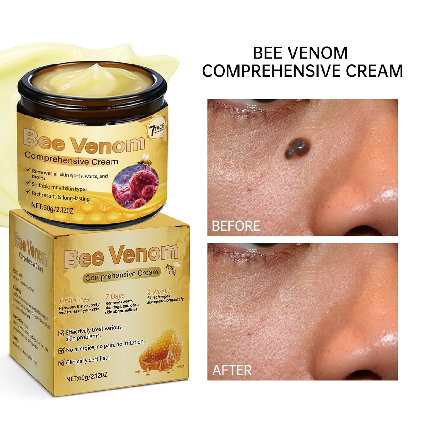 Bee Venom Comprehensive Cream, Firming & Wrinkle-Reducing Deeply Nourishes The Skin, Professional Bee Venom Skin Treatment Cream, Natural Serum Suitable for All Skin Types (2 Pack)-FemmiqueWomen