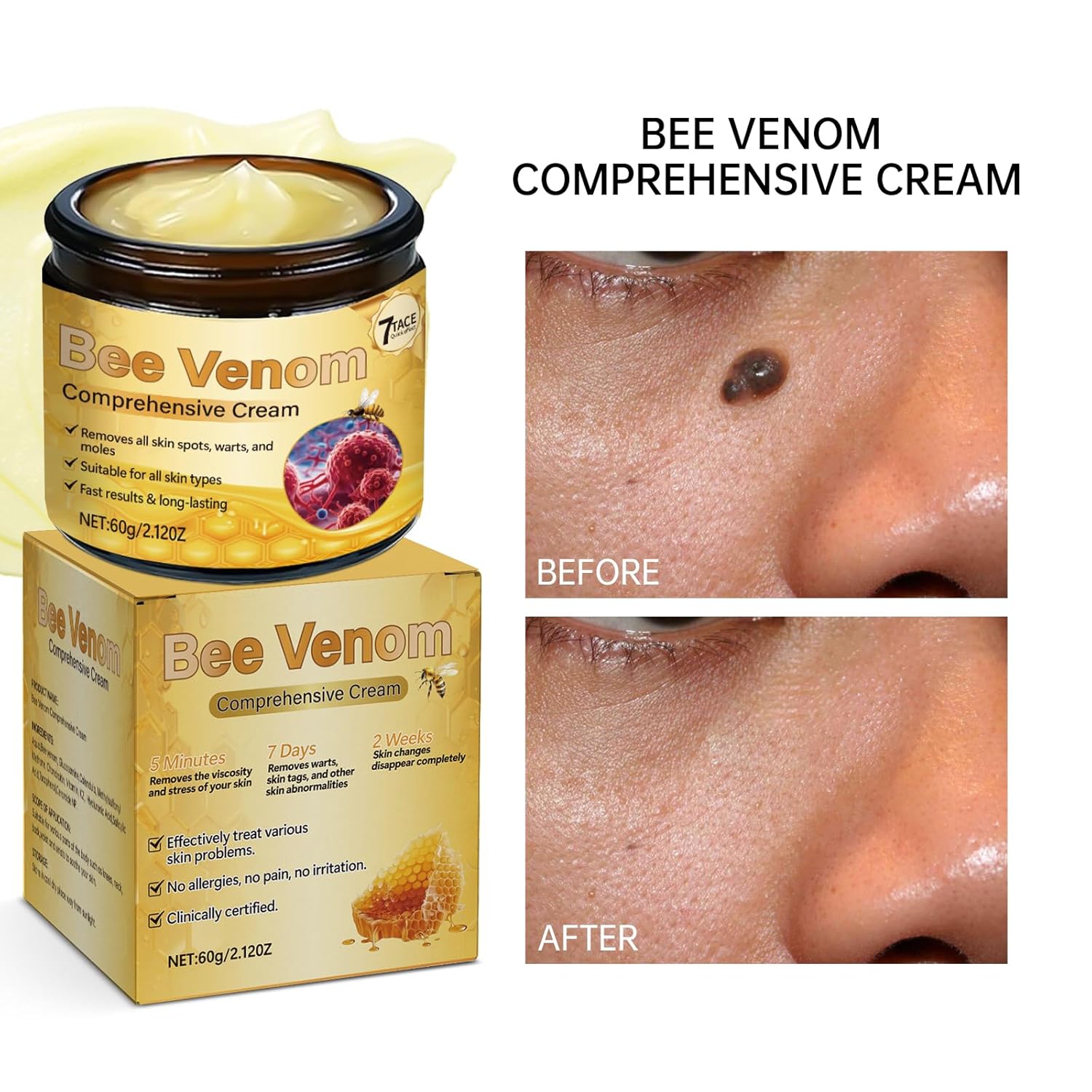 Bee Venom Comprehensive Cream, Firming & Wrinkle-Reducing Deeply Nourishes The Skin, Professional Bee Venom Skin Treatment Cream, Natural Serum Suitable for All Skin Types (2 Pack)-FemmiqueWomen