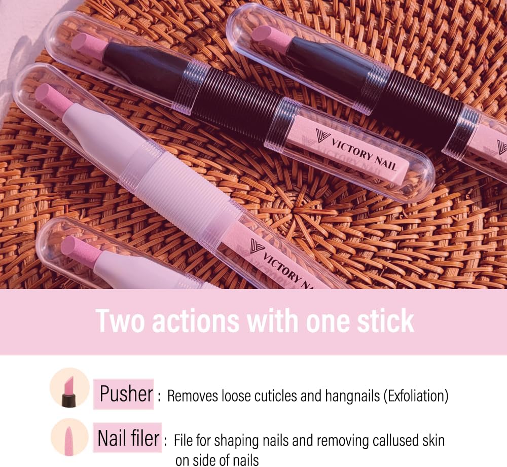 2PCS Victory Ceramic Stone Two-Way Nail Pusher & File (Black) Cuticle Trimmer Manicure Tools Professional Nail File Pumice Fingernail Files-FemmiqueWomen