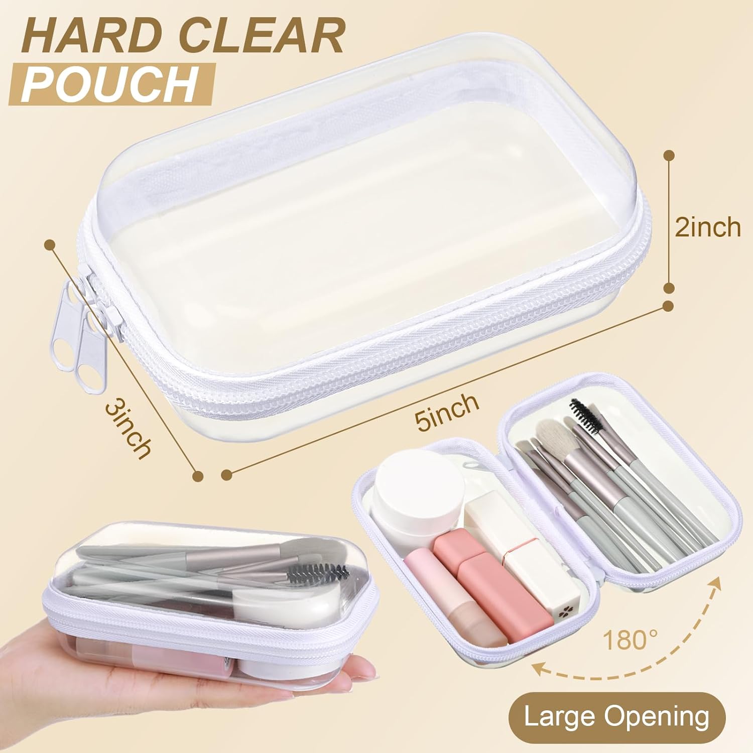 Hoolerry 3 Pcs Clear Hard Zipper Case Plastic Pouch Transparent Hard Case Clear Makeup Bag Portable Travel Organizer Bin for Cosmetics, Building Blocks, Puzzles(White,Xs)-FemmiqueWomen