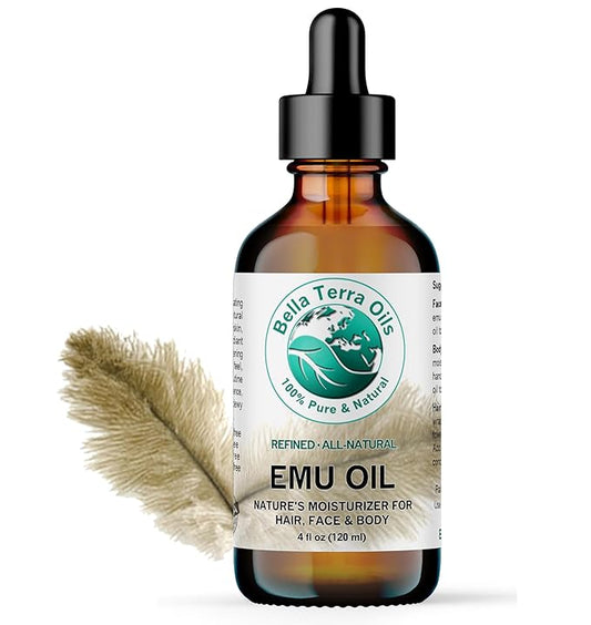 Bella Terra Oils - Emu Oil 4 oz - Genuine Pure Australian Emu, Infused with Linoleic & Oleic Acid, Perfect Companion for Lustrous Skin-FemmiqueWomen