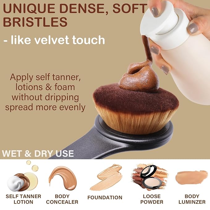 Extra Large Body Makeup Brush For Self Tanner, Sunscreen, Self Tan Back Applicator, Wide-Headed Kabuki Brush for Even& Pretty Lotion Application. Bronzer Blend, Long-Handle Face Leg Brush- Black Set-FemmiqueWomen