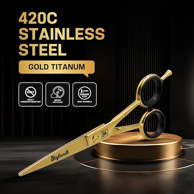 Hair Cutting Scissors - Professional Hairdressing Scissors for Women, Men, Hair Stylists, Salon, Barber - 6.5-Inch Stainless Steel Hair Scissors with Finger Rest