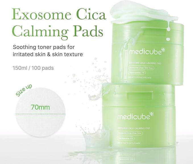 medicube Exosome CICA Tea Tree Calming Toner Pads for Sensitive Skin with Centella Asiatica Help Reduce Redness & breakouts. Low-irritating & Hydrating Daily Care, Korean Skincare, Vegan (100 Pads)-FemmiqueWomen